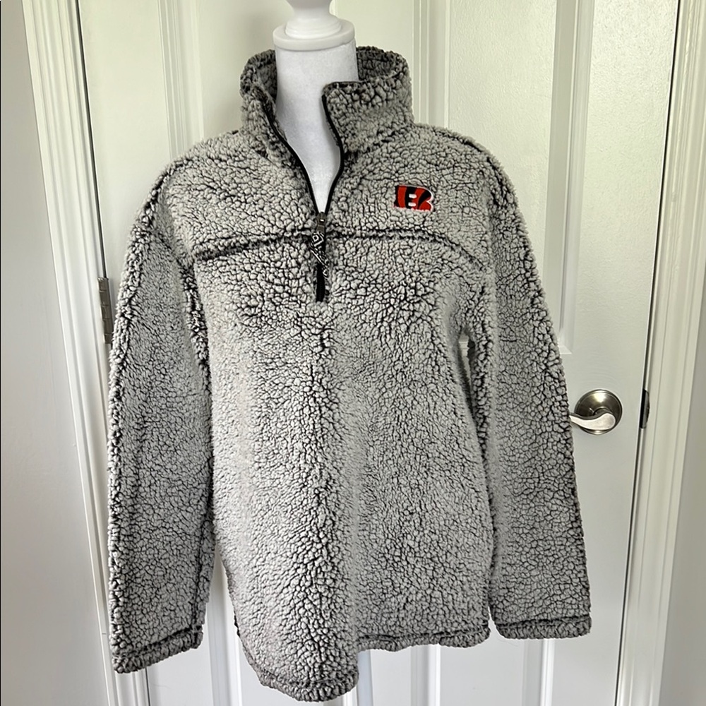 NFL Team Bengals Gray Sherpa Quarter-Zip Pullover - Women’s Small